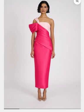 One-Shoulder Two-Tone Pink Draped Sheath Dress